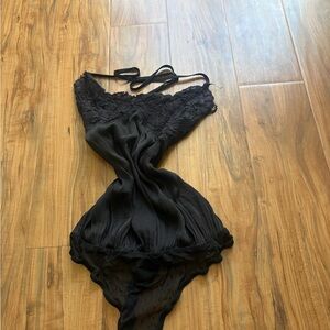 Free People Black Lace-Trim Slip Bodysuit